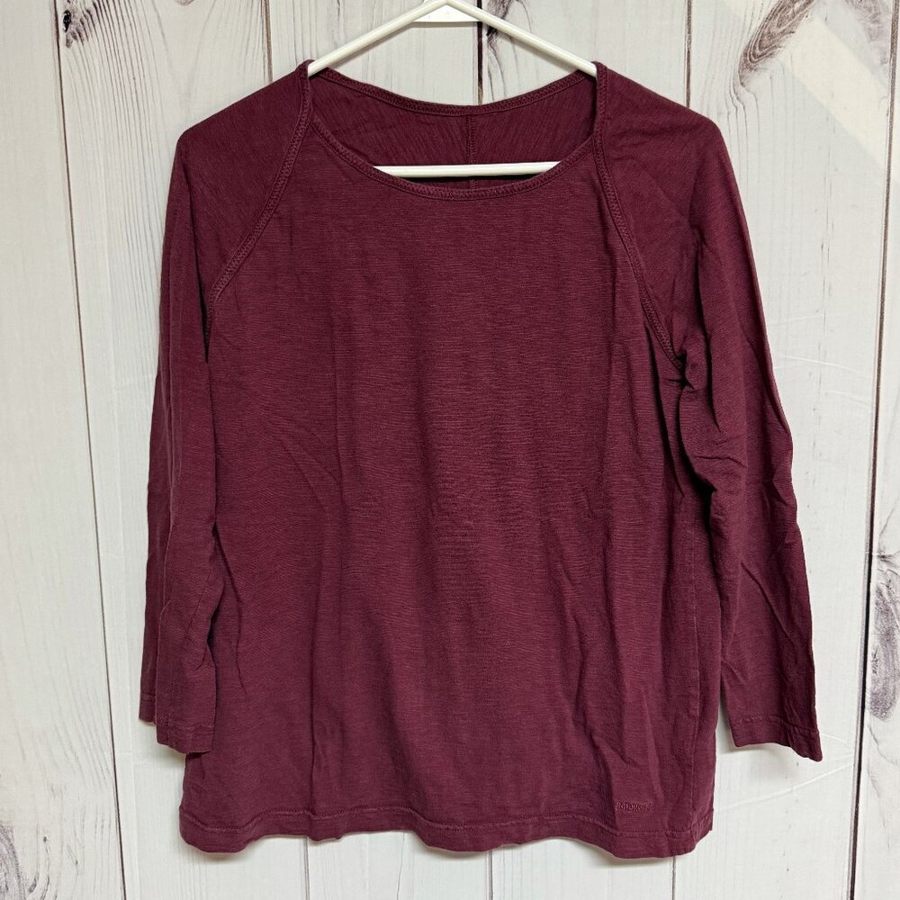 Patagonia Necessity 3/4 Sleeve Top Womens Large Burgundy Travel Tee EUC